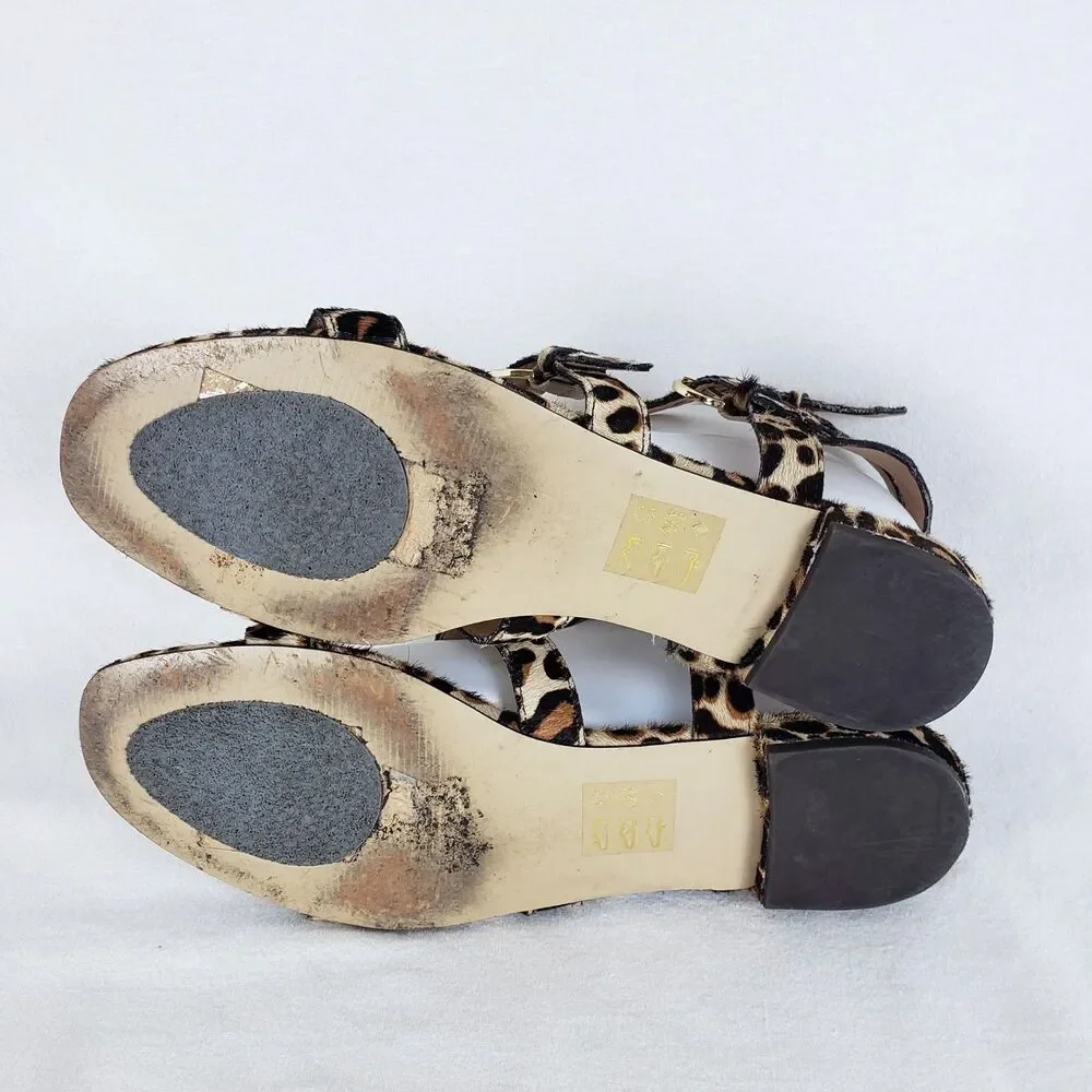 J.Crew Resort Vacation Calf Hair Leopard Sandals Womens 9 Ankle Strap Buckles